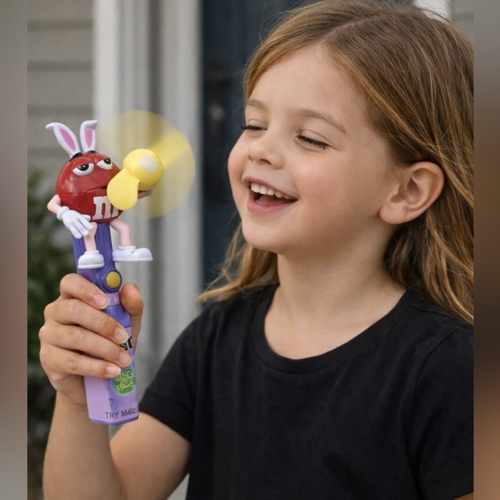 M&M’s Easter Bunny Character Candy Fan Handheld Mini Fan Purple Holder
